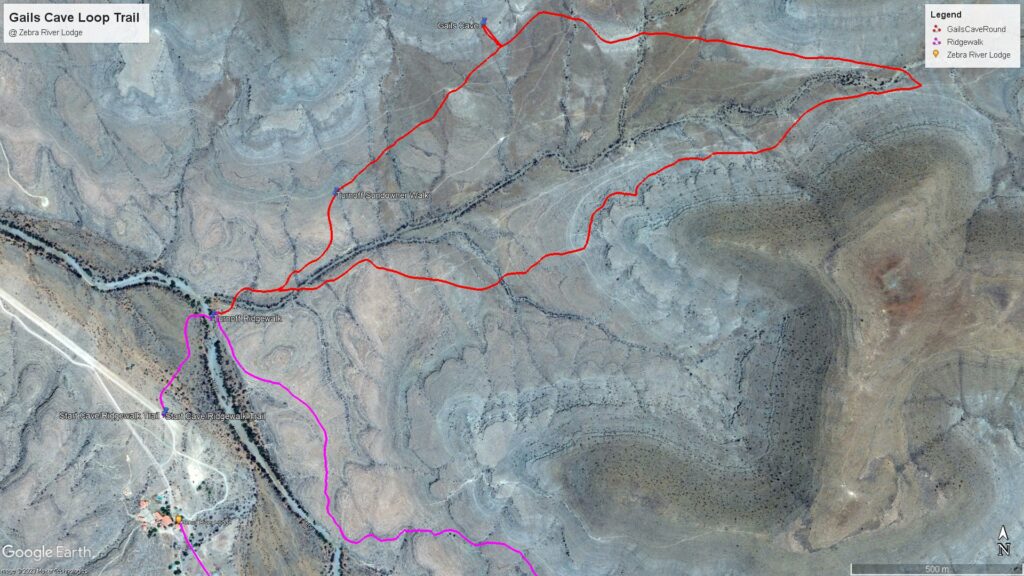 Map of Gail's Cave Loop Trail at Zebra River Lodge