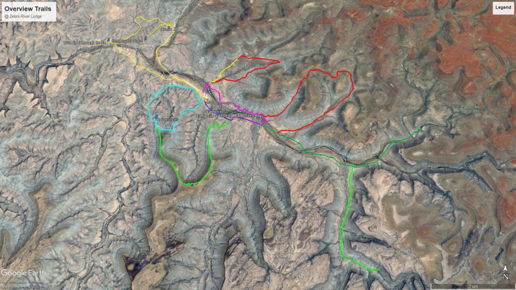 Map overview about hiking trails at Zebra River Lodge